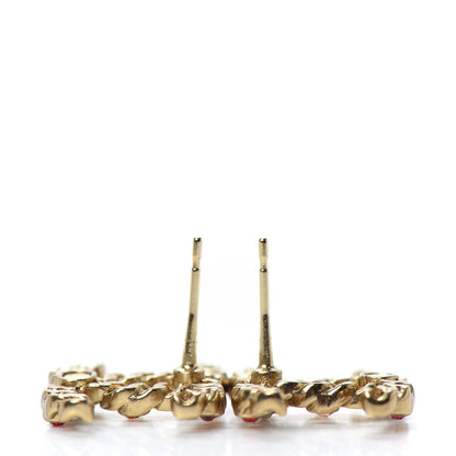Chanel Pearl Crystal Chain Link CC Earrings Gold Red Pink Yellow 3 of 4