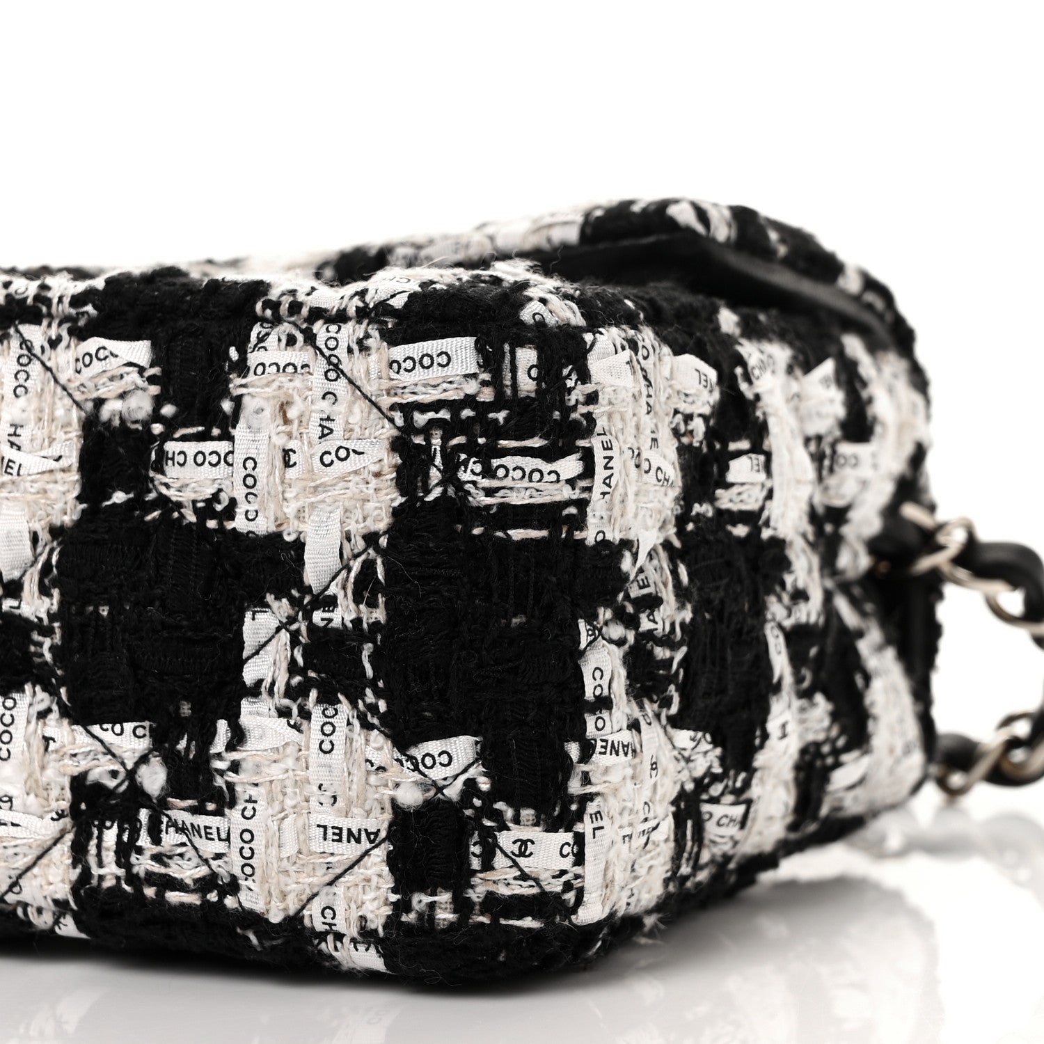 Chanel Tweed Quilted Mini Rectangular Flap Black Ecru White 9 of 9