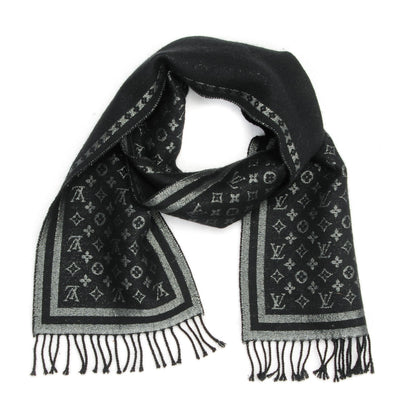 Louis Vuitton Wool Cashmere Lurex Monogram Scarf Black Silver 1 of 5