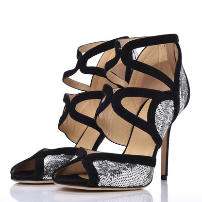 Jimmy Choo Suede Sequin Tempest Sandals 41.5 Silver 3 of 15