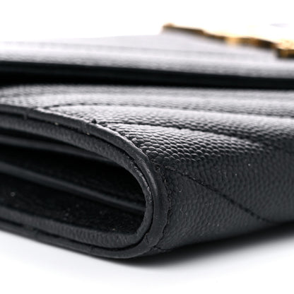 Saint Laurent Grain De Poudre Matelasse Chevron Monogram Flap Wallet Black 9 of 14