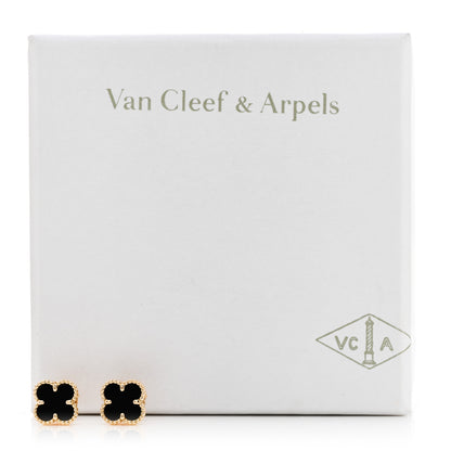 Van Cleef & Arpels 18K Yellow Gold Black Onyx Sweet Alhambra Earrings 5 of 5