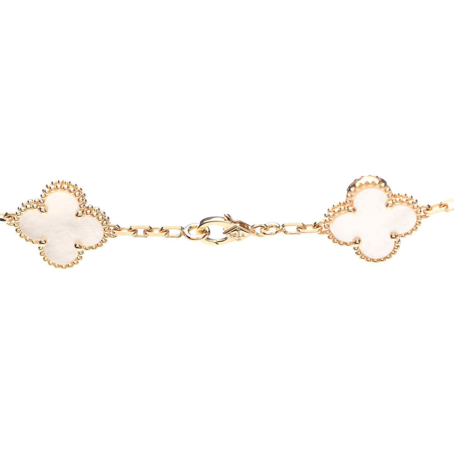 18K Yellow Gold Mother of Pearl 10 Motifs Vintage Alhambra Necklace