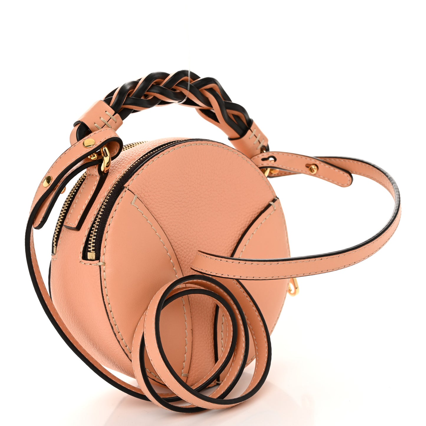 Grained Shiny Calfskin Mini Round Daria Bag Peach Bloom