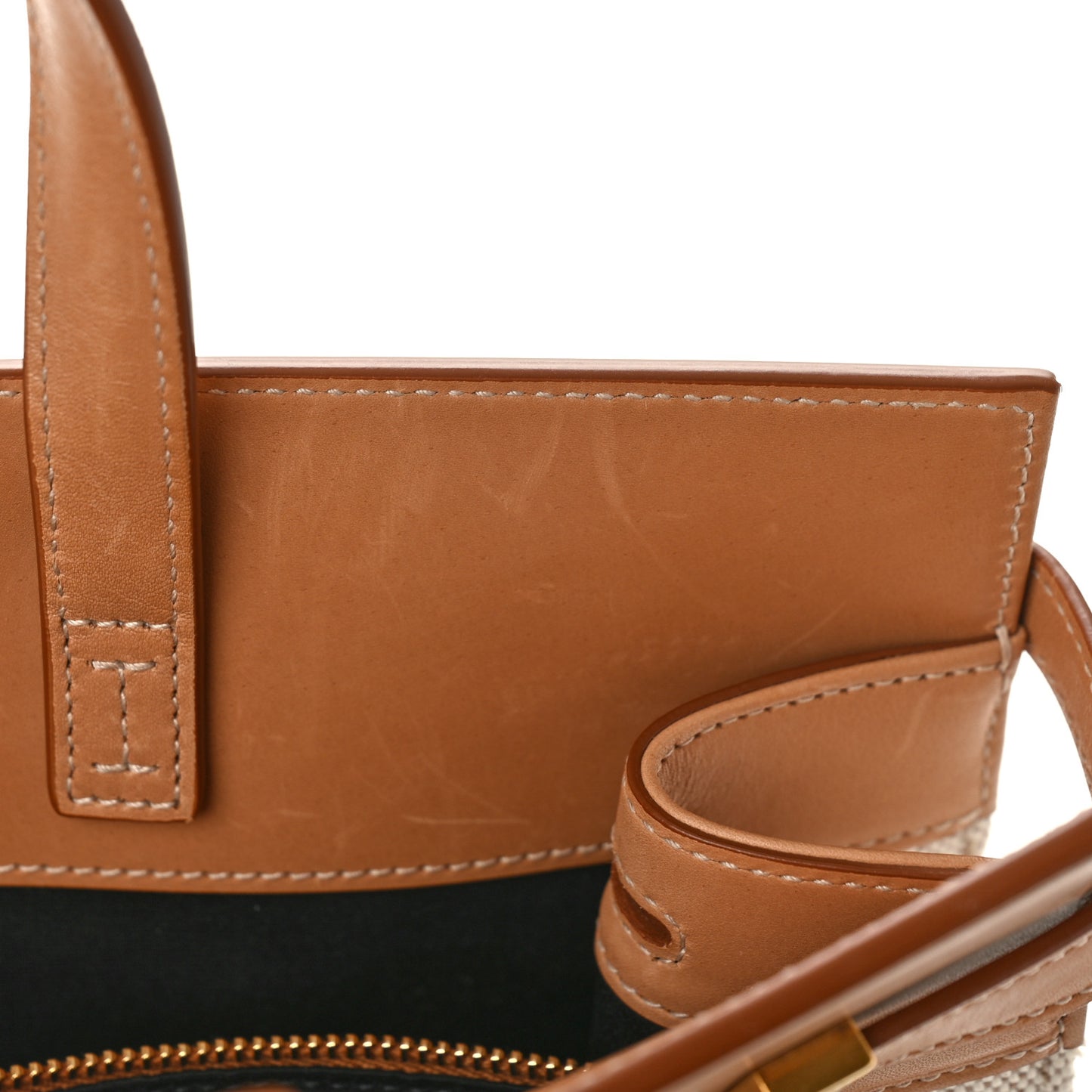 Canvas Calfskin Medium Manhattan Shopper Tote Natural Brown