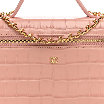 Chanel Calfskin Crocodile Embossed Crococo Exoticoco Vanity With Chain  Light Pink 8 of 11