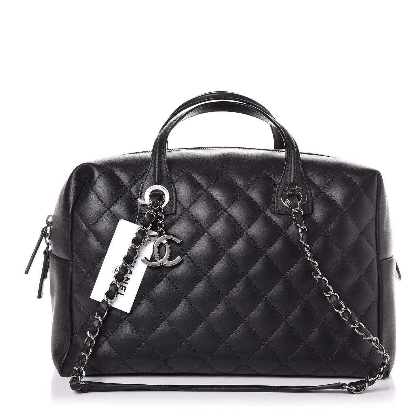 Calfskin Quilted Feather Weight Bowling Bag Black