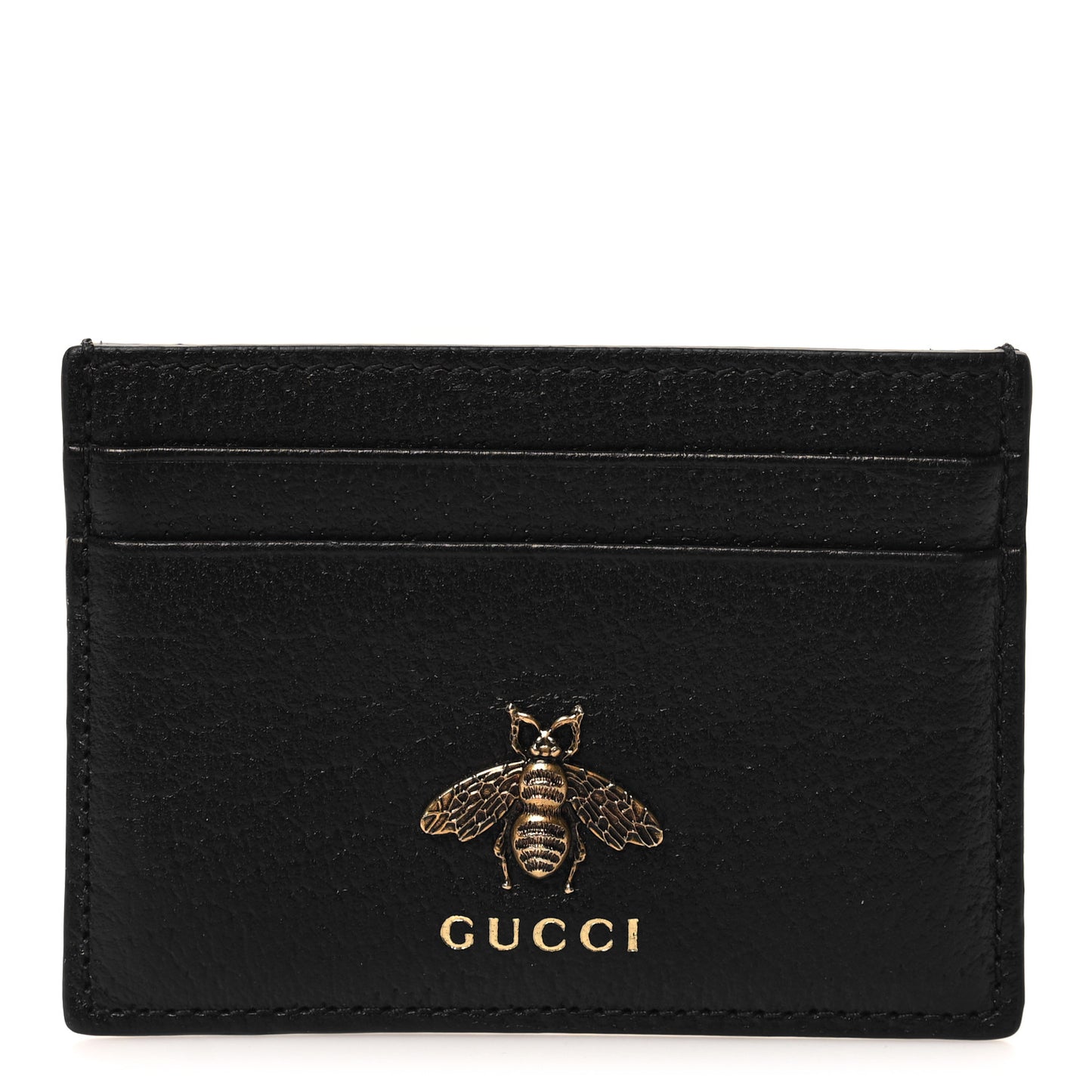 Pebbled Calfskin Animalier Card Holder Black