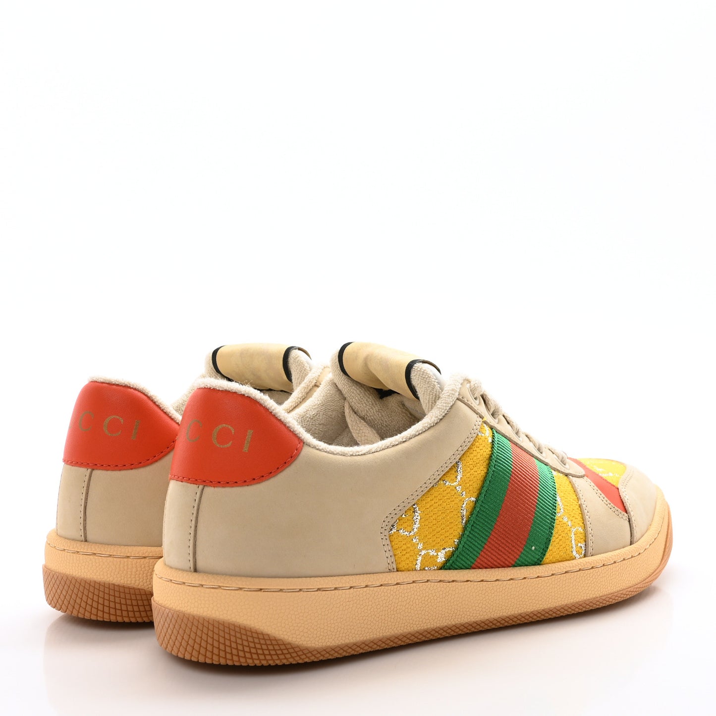 Lame GG Monogram Nubuck Web Screener Sneakers 37.5 Dusty Milk Yellow