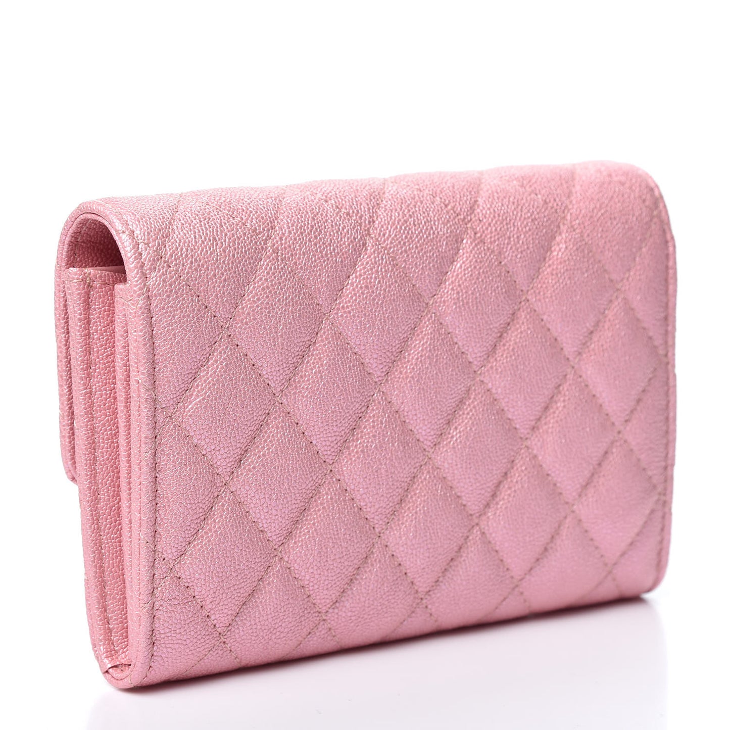 Iridescent Caviar Quilted Medium Flap Wallet Rose Pink