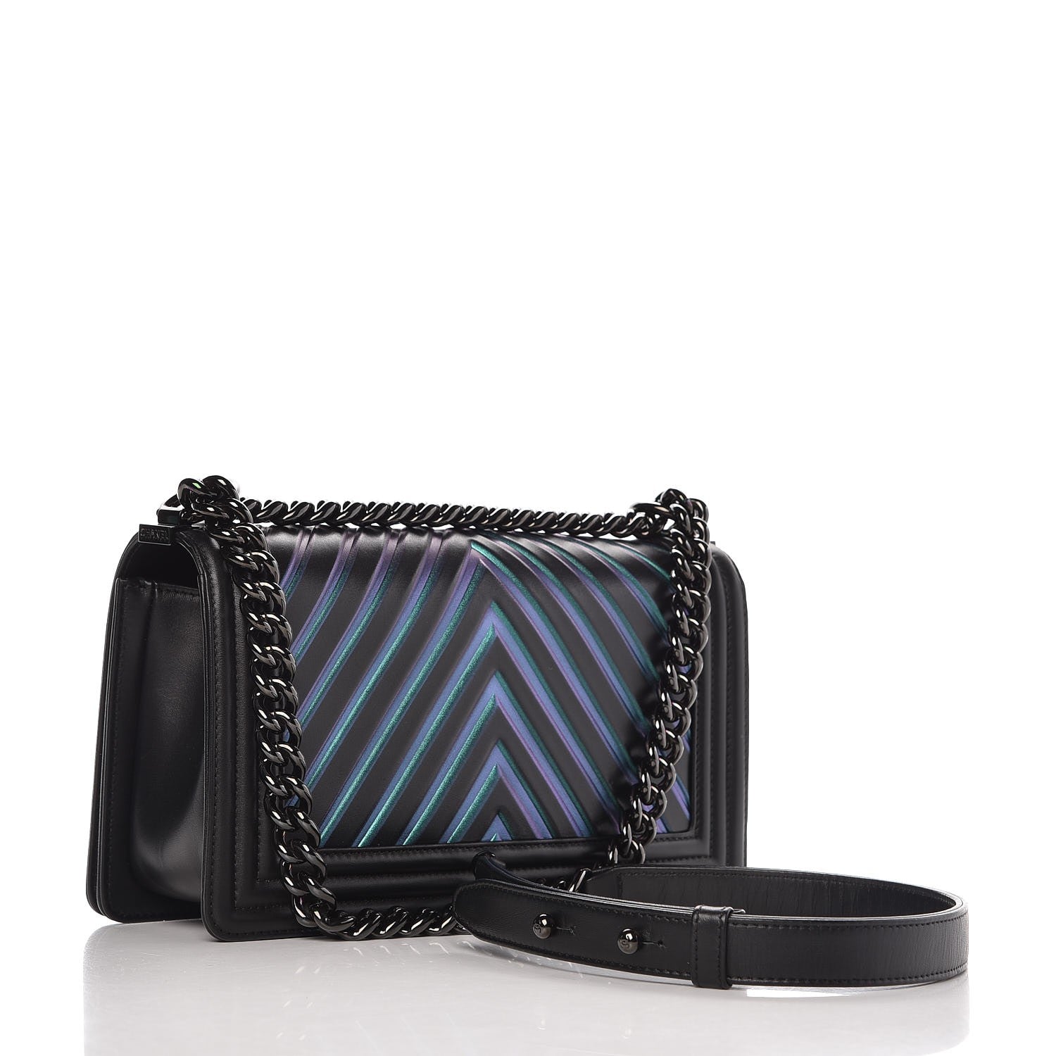 Chanel Calfskin Painted Chevron Embossed Medium Boy Flap Black 4 of 9