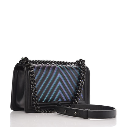 Chanel Calfskin Painted Chevron Embossed Medium Boy Flap Black 4 of 9