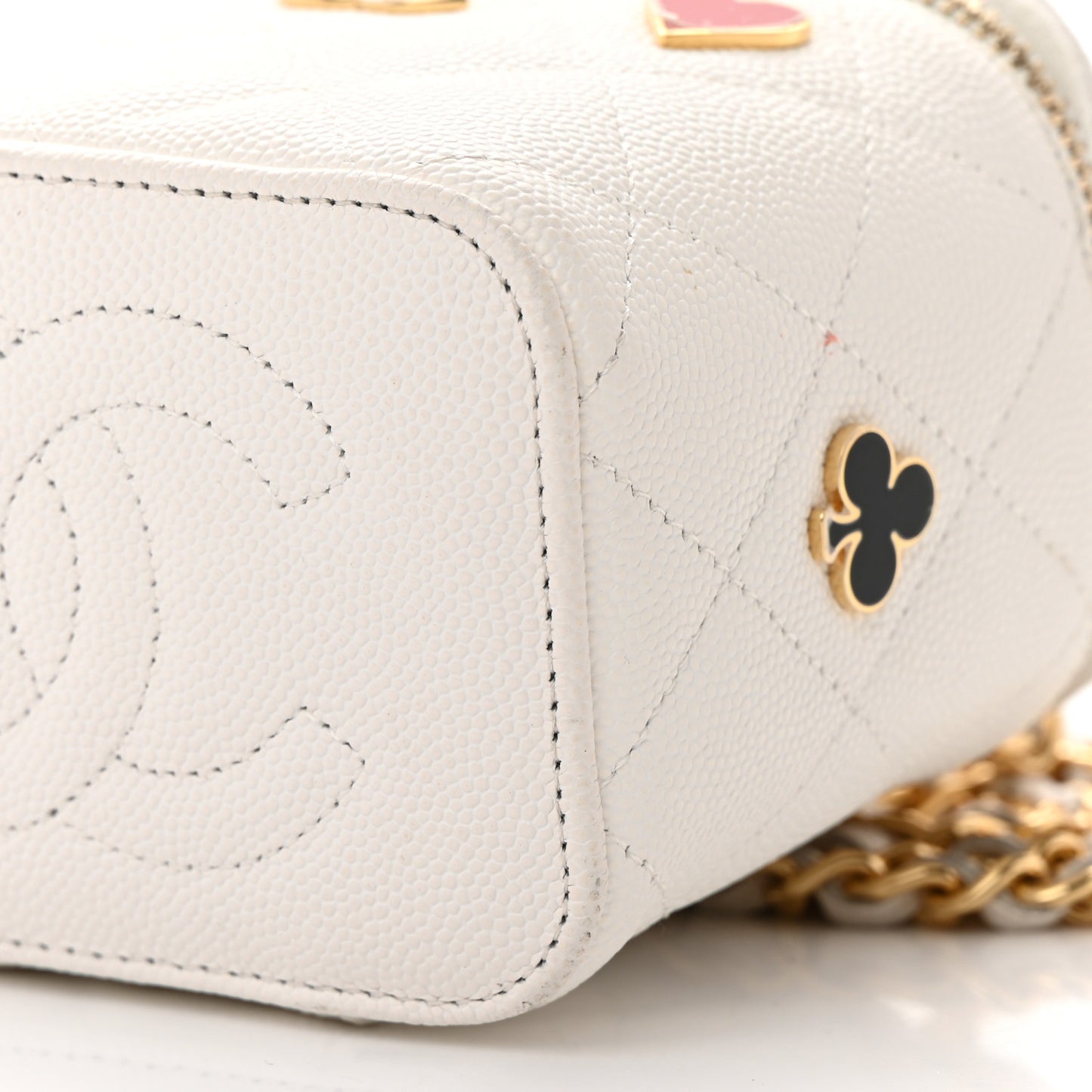 Caviar Quilted Enamel Coco Casino Mini Vanity Case With Chain White