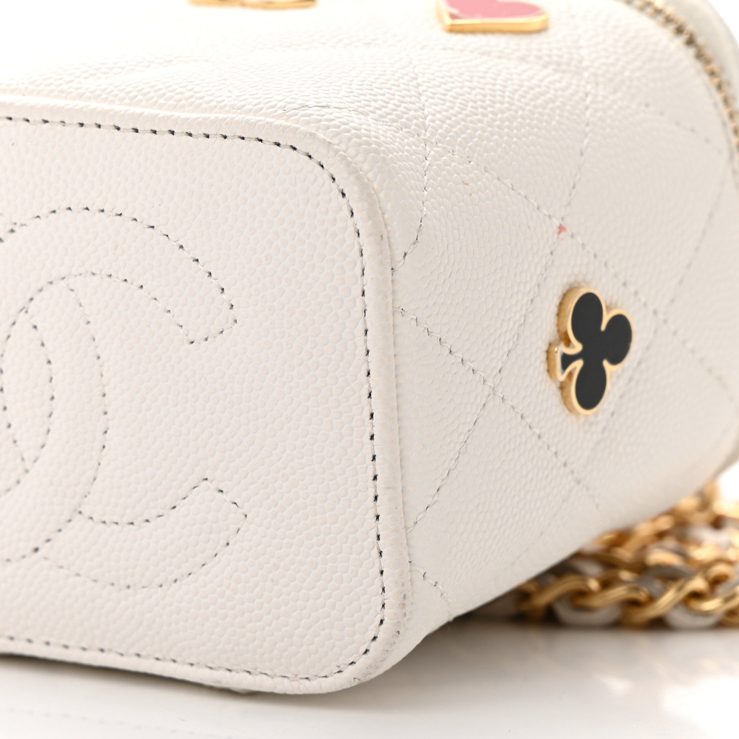Chanel Caviar Quilted Enamel Coco Casino Mini Vanity Case With Chain White 10 of 17