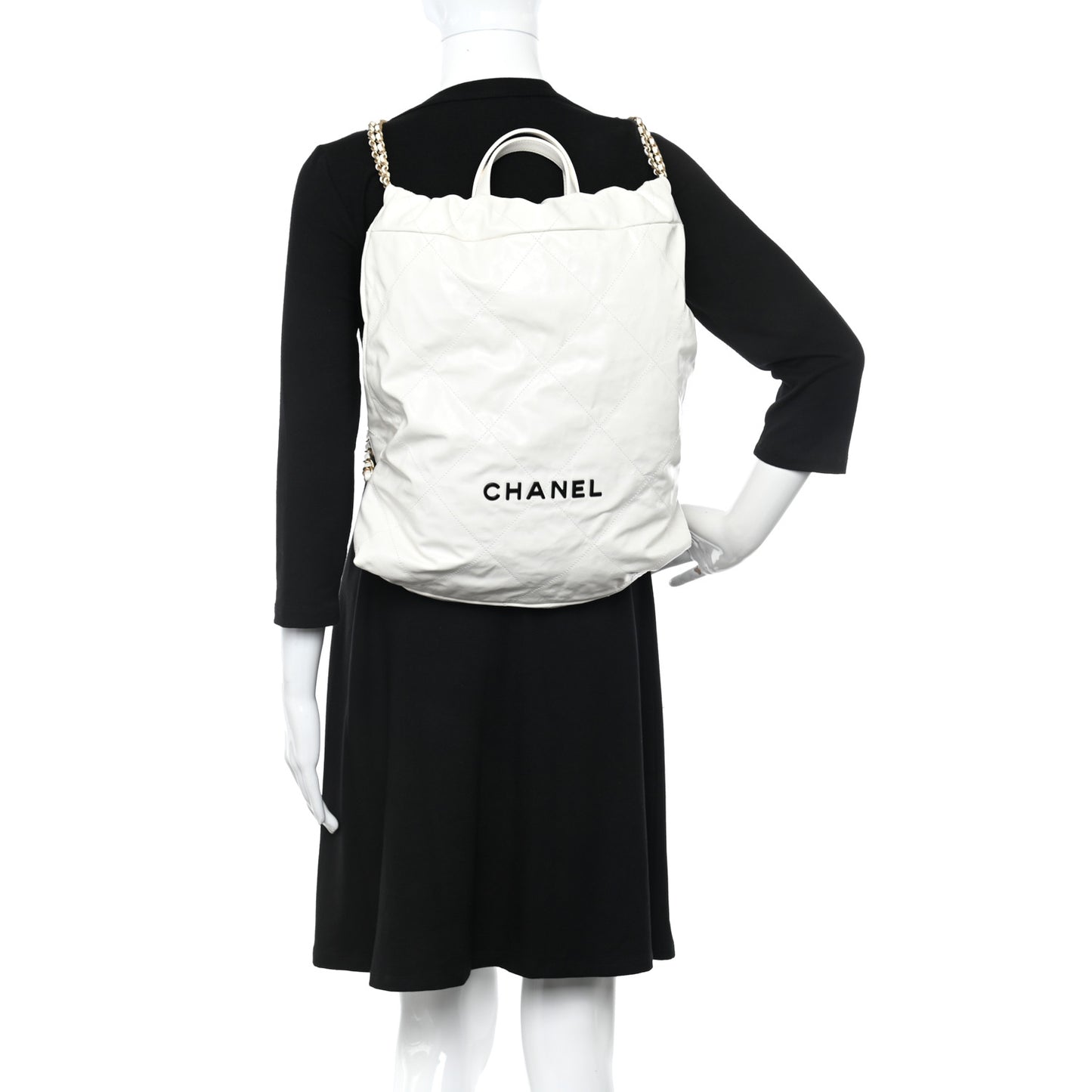 Calfskin Quilted Chanel 22 Backpack White Black