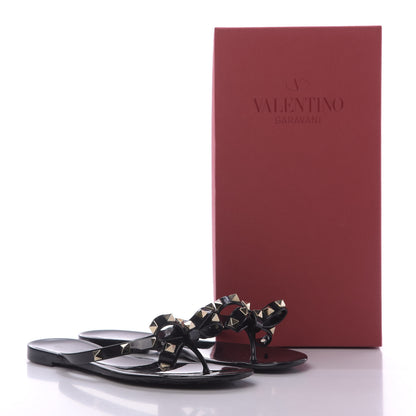 Valentino Garavani PVC Jelly Rockstud Bow Thong Sandals 38 Black 9 of 9