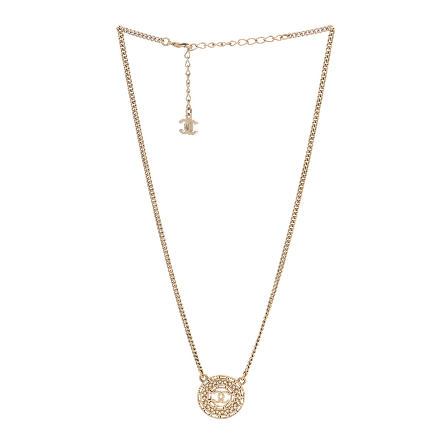 Chanel Pearl Baguette Crystal CC Medallion Necklace Gold 2 of 4