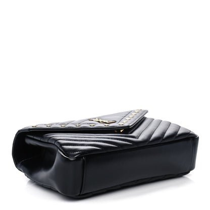 Saint Laurent Calfskin Matelasse Chevron Studded Monogram Medium College Bag Black 3 of 11