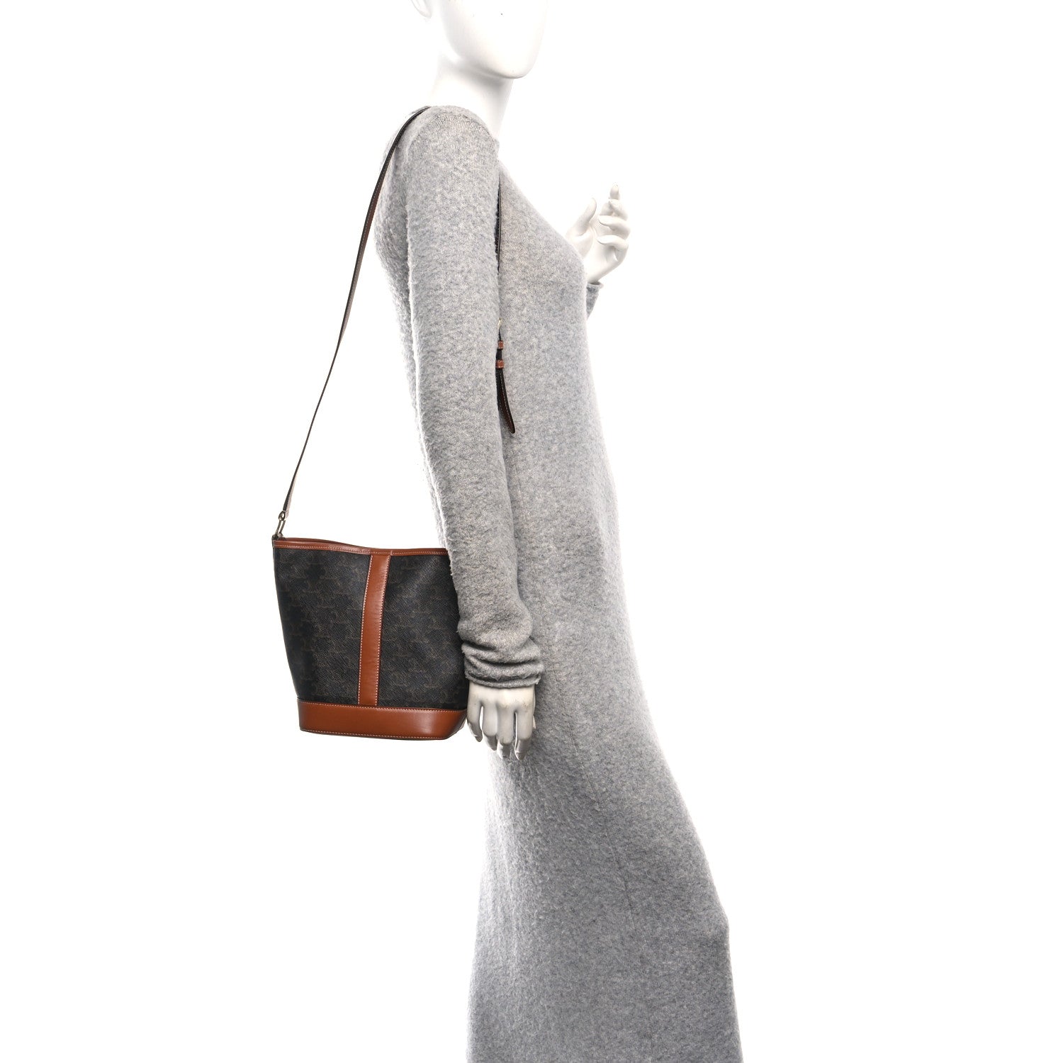 Celine Triomphe Canvas Calfskin Small Bucket Bag Tan 2 of 9