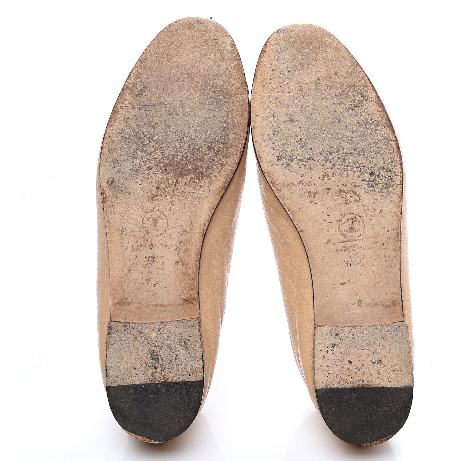 Chanel Lambskin Cap Toe CC Ballerina Flats 37.5 Beige Black 6 of 10