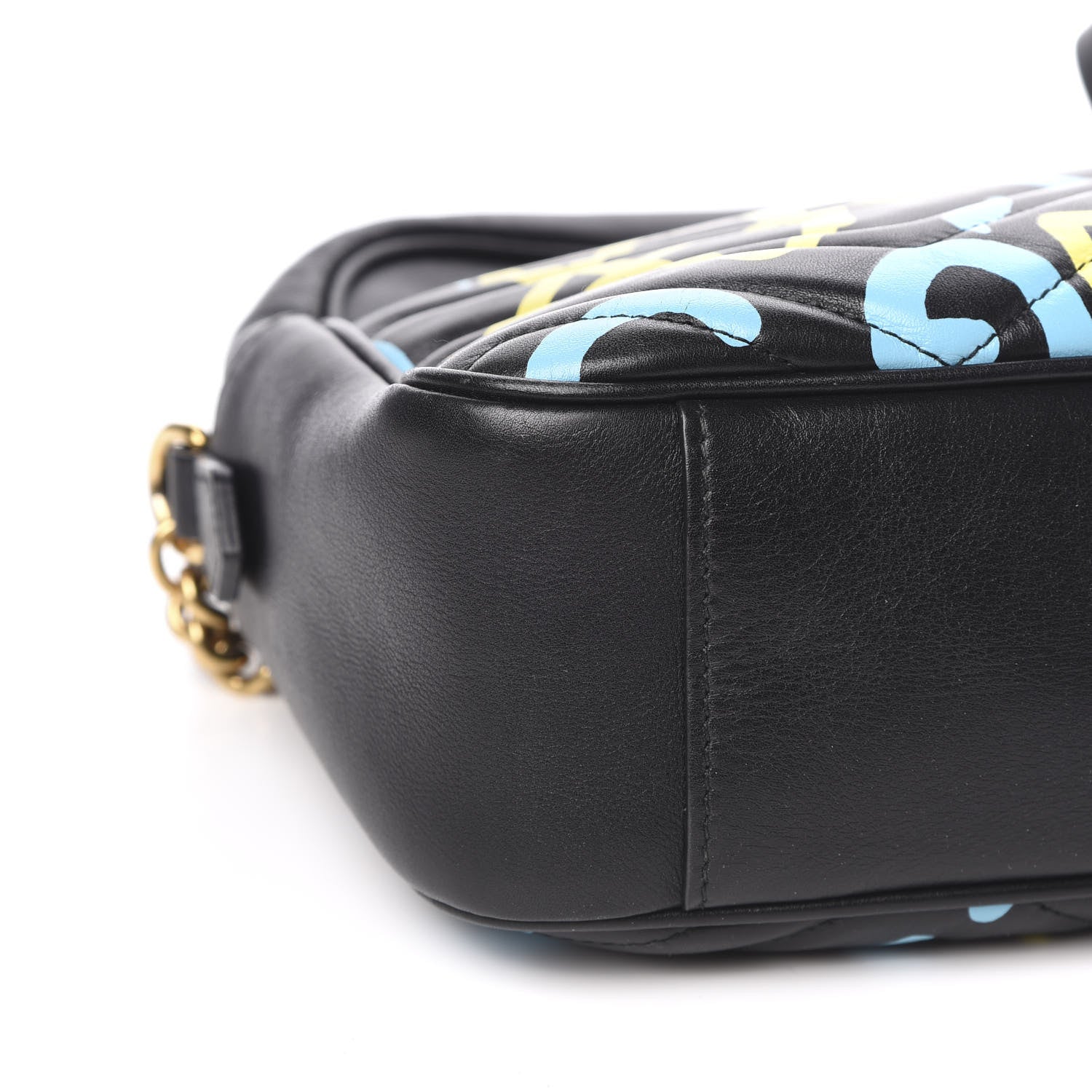 Gucci Calfskin Matelasse GucciGhost Medium GG Marmont Chain Shoulder Bag Black New Acquamarine 9 of 11