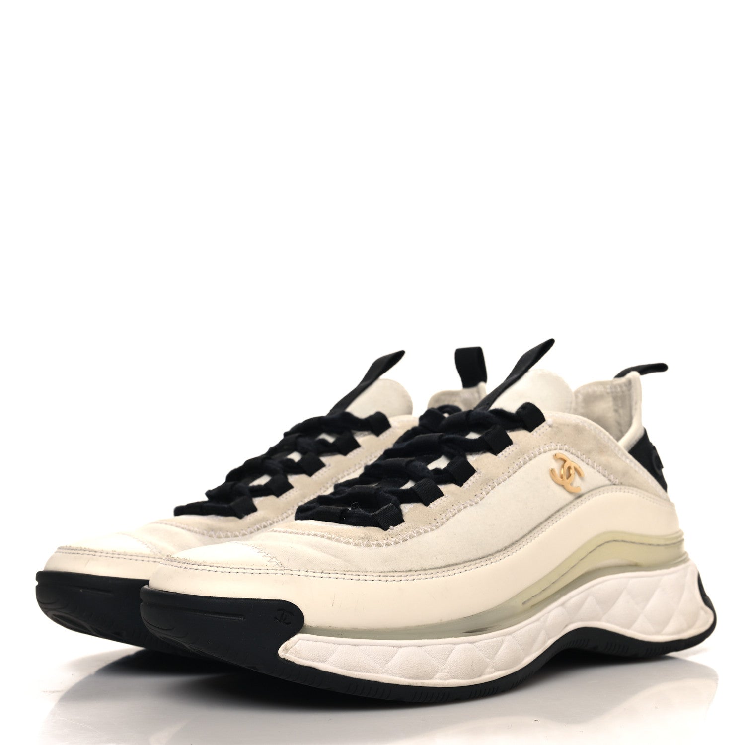 Chanel Velvet Calfskin Mixed Fibers CC Sneakers 39 Ivory Black 4 of 9