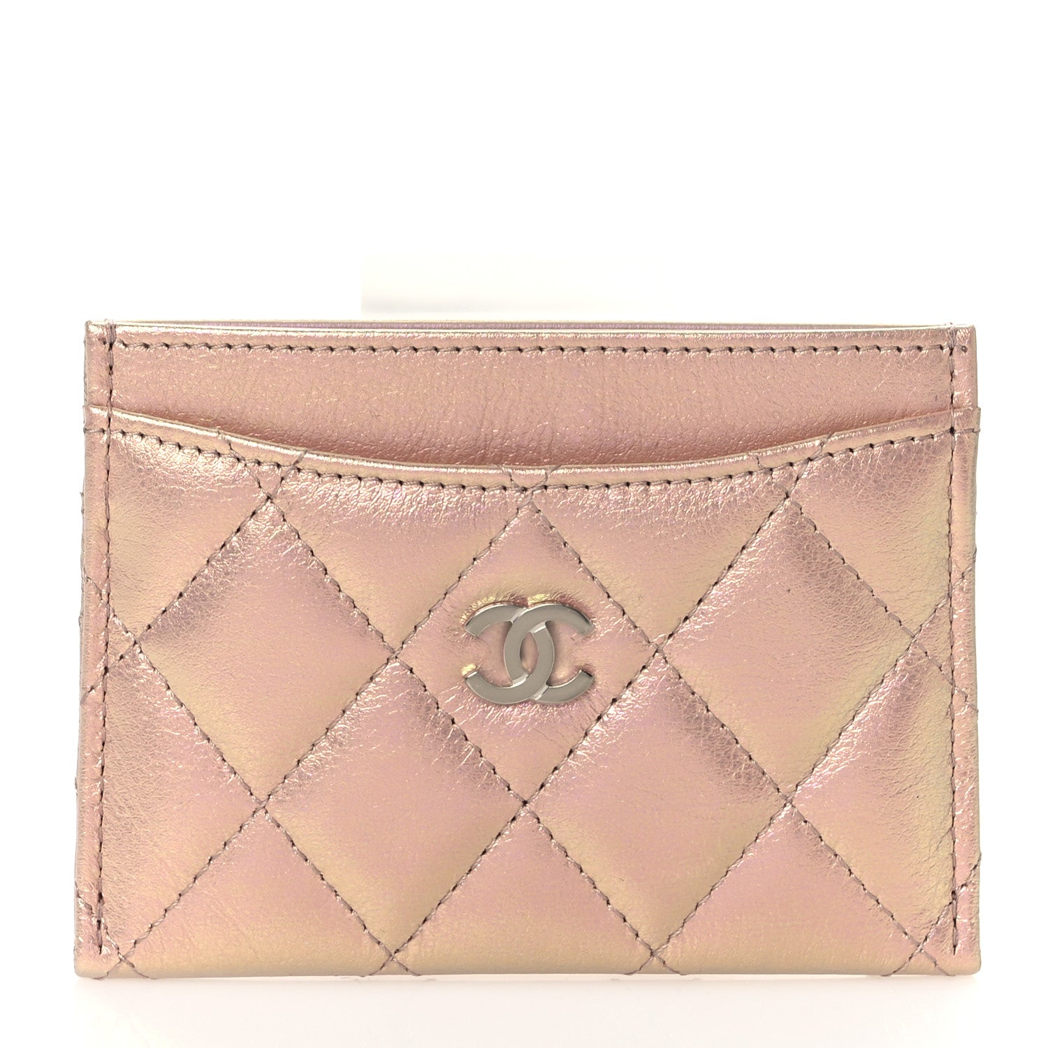 Chanel Iridescent Calfskin Quilted Card Holder Pink 1 of 10