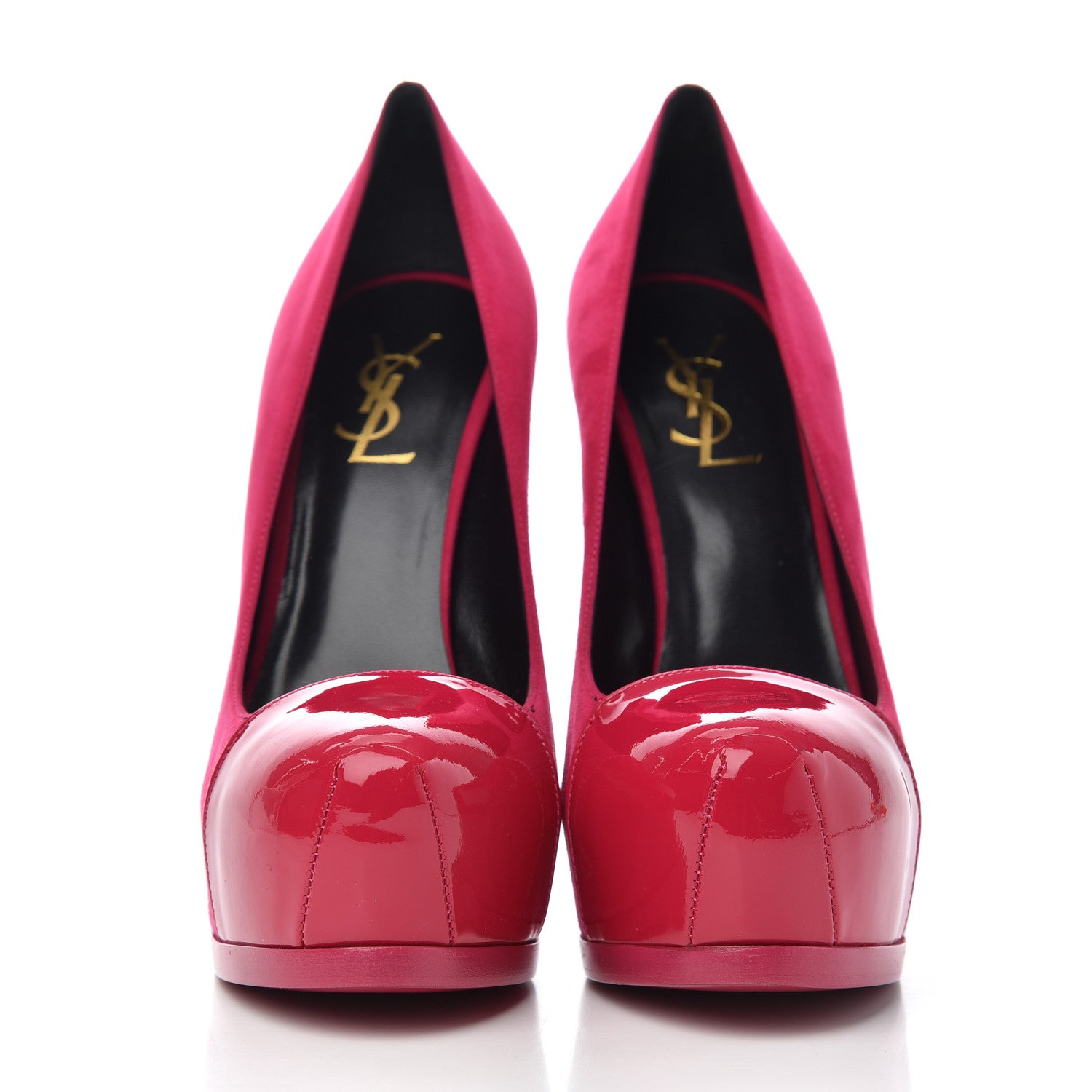 Saint Laurent Suede Vitello Vernice Tribtoo 105 Platform Pumps 38 Fuchsia 2 of 14