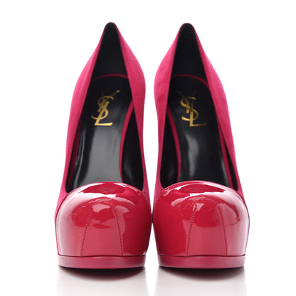 Saint Laurent Suede Vitello Vernice Tribtoo 105 Platform Pumps 38 Fuchsia 2 of 14
