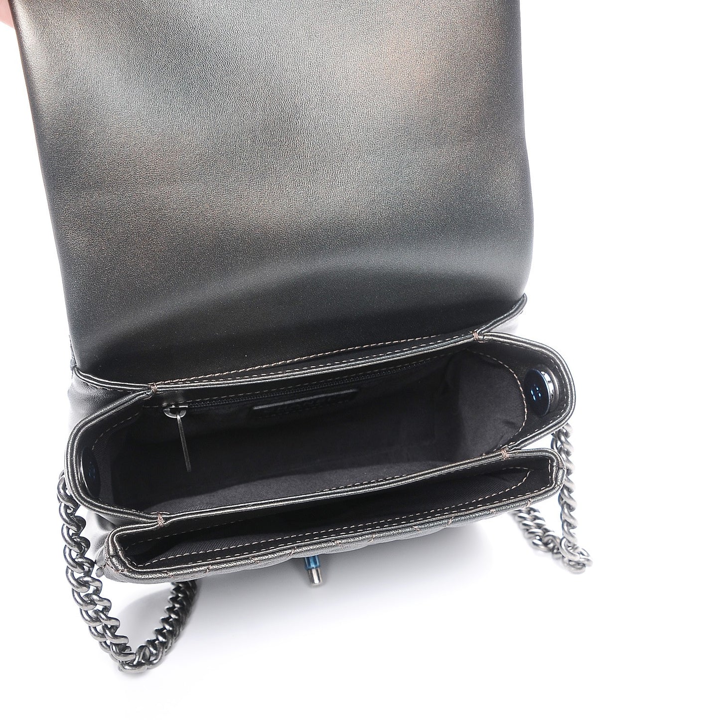 Metallic Goatskin Quilted Small Rock In Rome Flap Charcoal