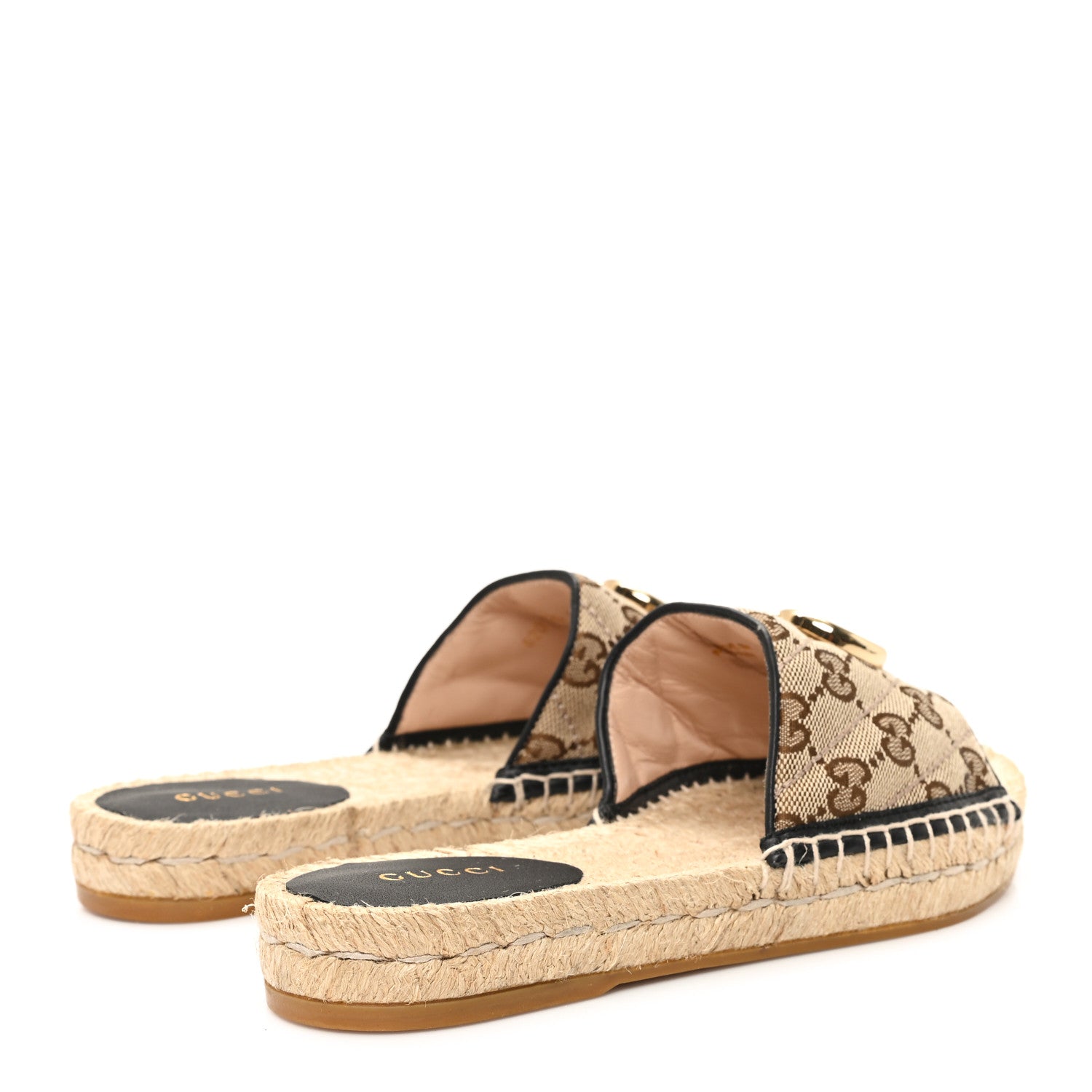 Gucci Monogram Matelasse GG Marmont Espadrille 20mm Slide Sandals 35 Beige Ebony Black 7 of 9