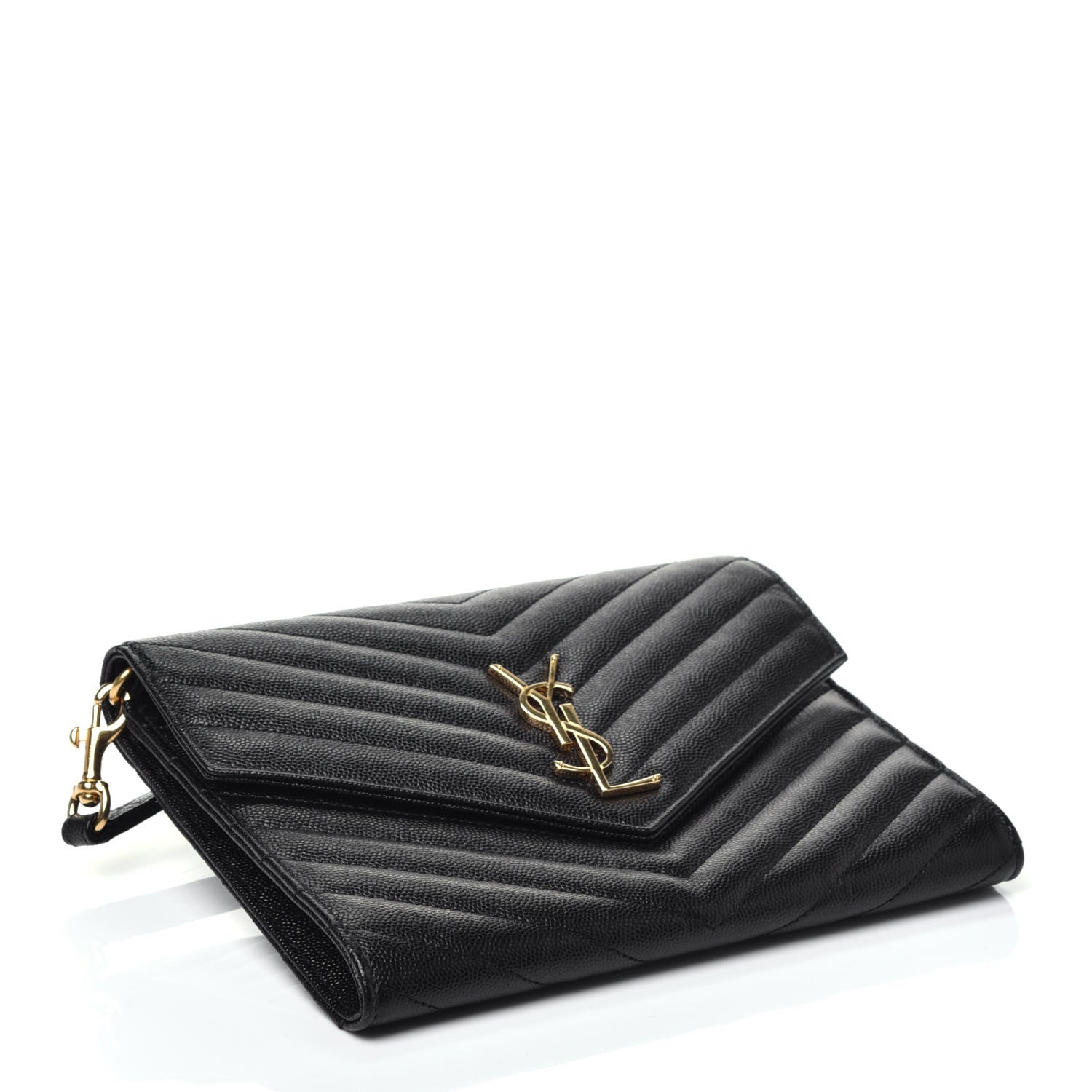 Saint Laurent Grain De Poudre Matelasse Chevron Monogram Envelope Clutch Black 4 of 7