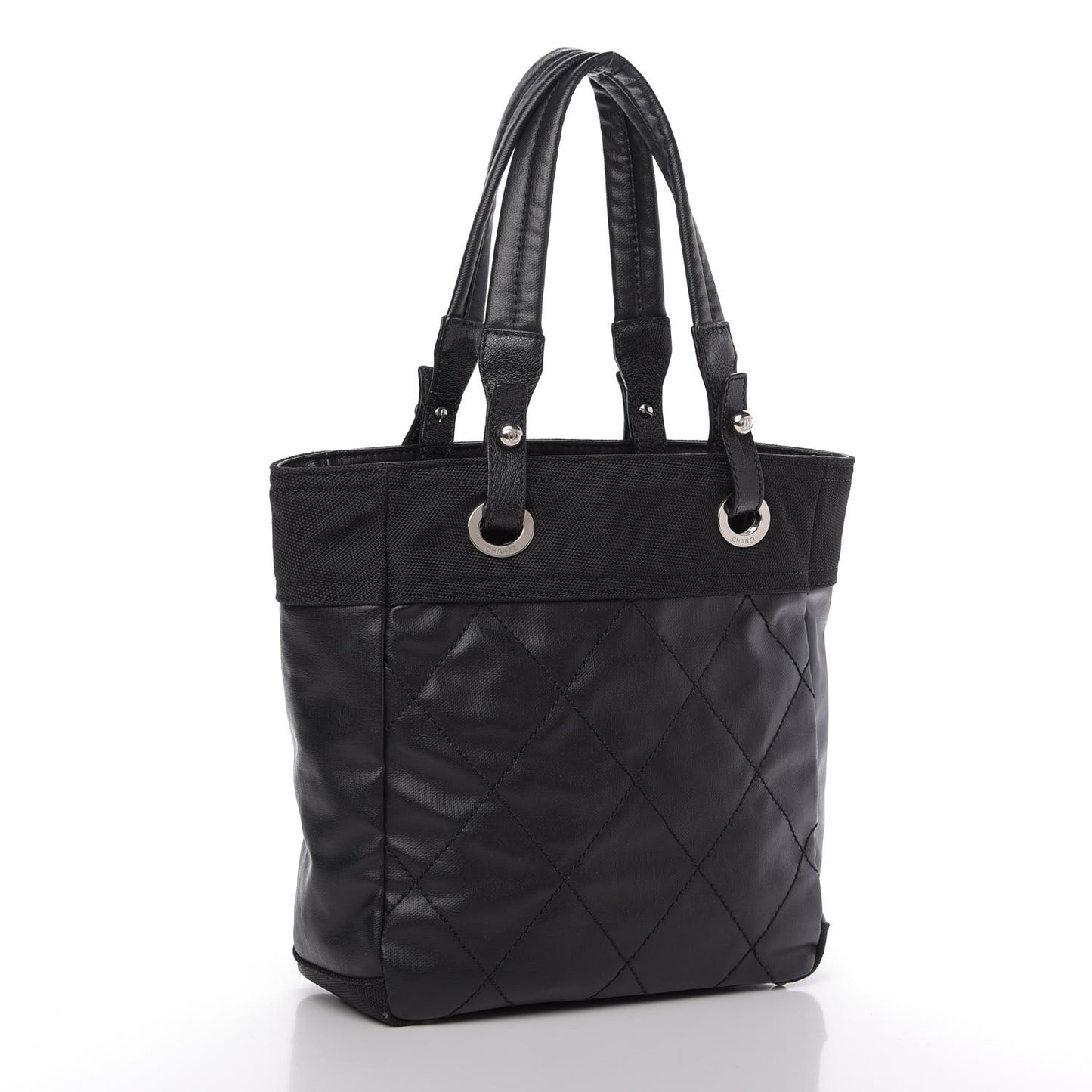 Coated Canvas Quilted Small Paris Biarritz Tote Black