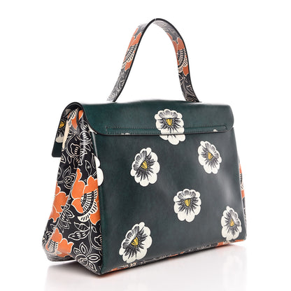 Valentino Garavani Calfskin Floral Print Mime Single Handle Bag Green 3 of 12