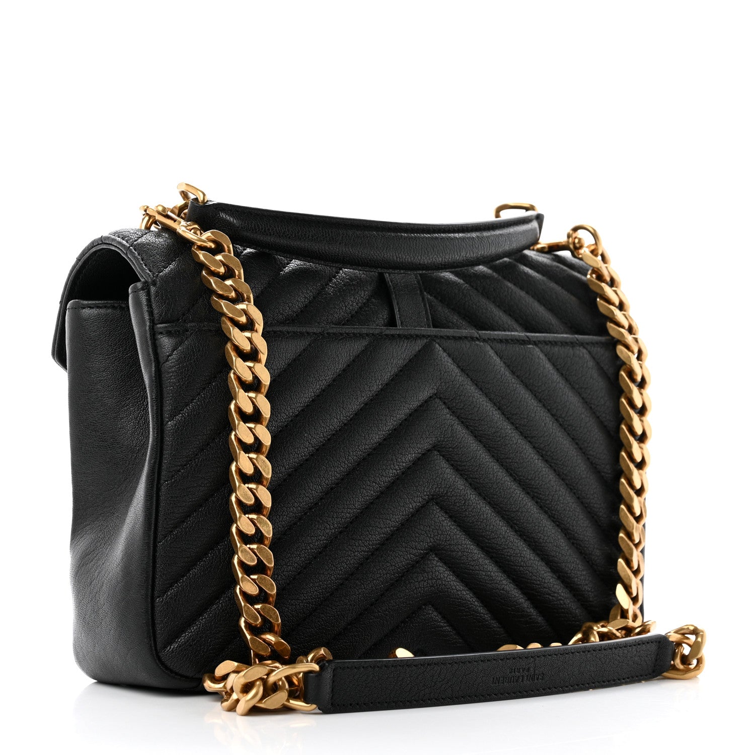 Saint Laurent Sheepskin Matelasse Chevron Monogram Medium College Bag Black 4 of 11