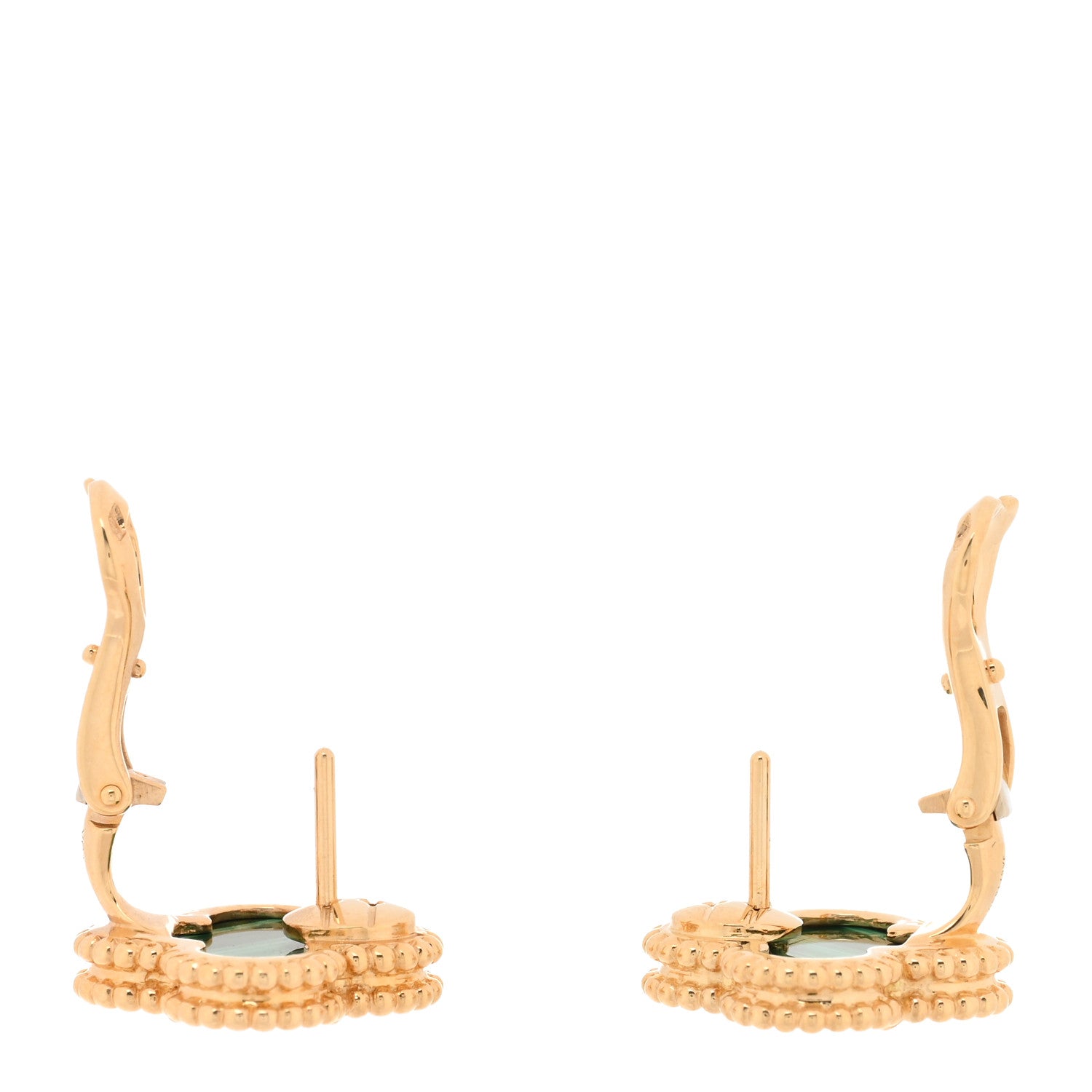 Van Cleef & Arpels 18K Yellow Gold Malachite Vintage Alhambra Earrings 3 of 5