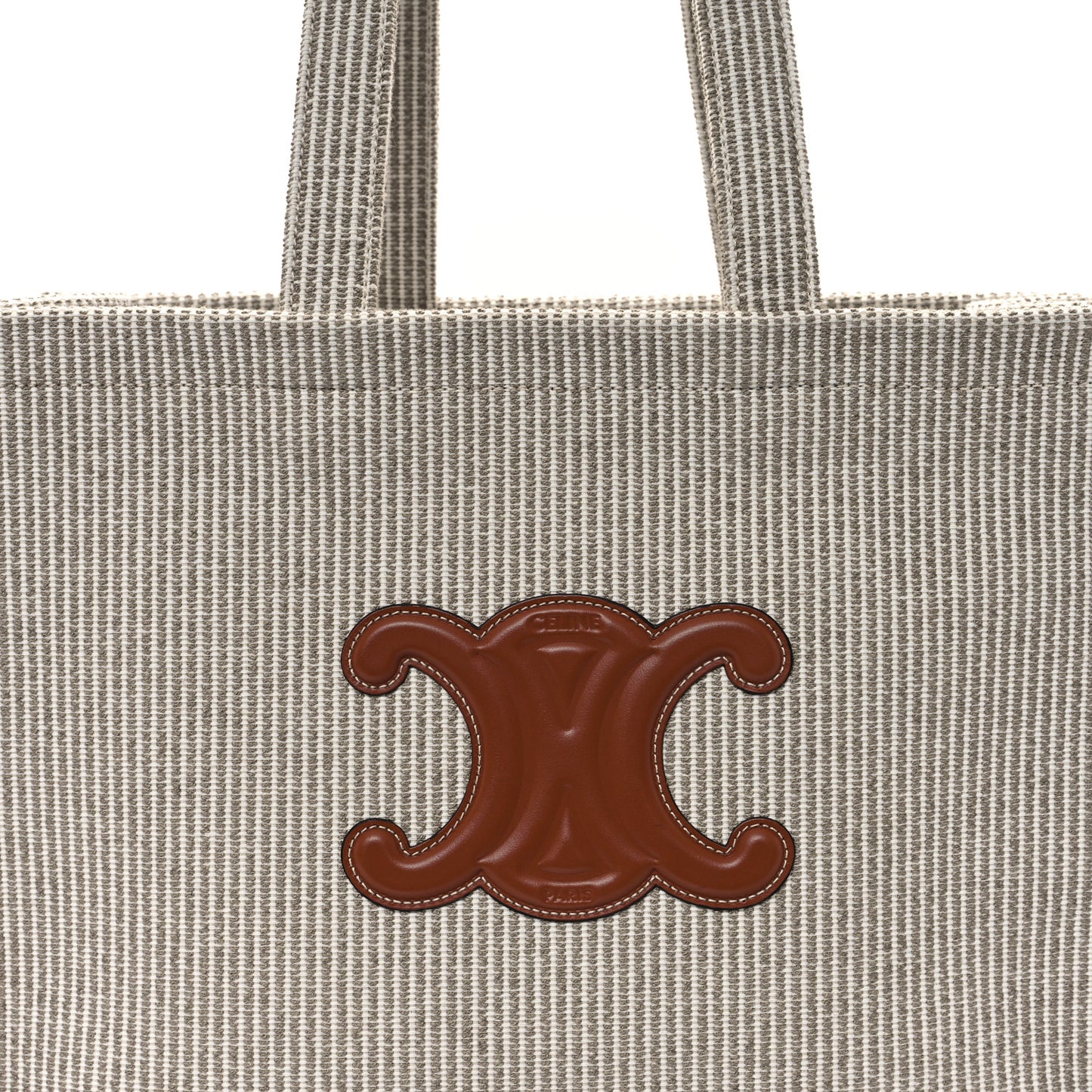 Canvas Calfskin Striped Triomphe Large Cabas Beige