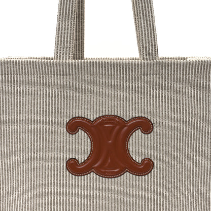 Celine Canvas Calfskin Striped Triomphe Large Cabas Beige 8 of 12