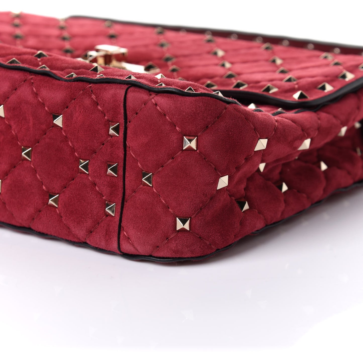 Suede Medium Rockstud Spike Shoulder Bag Rubino