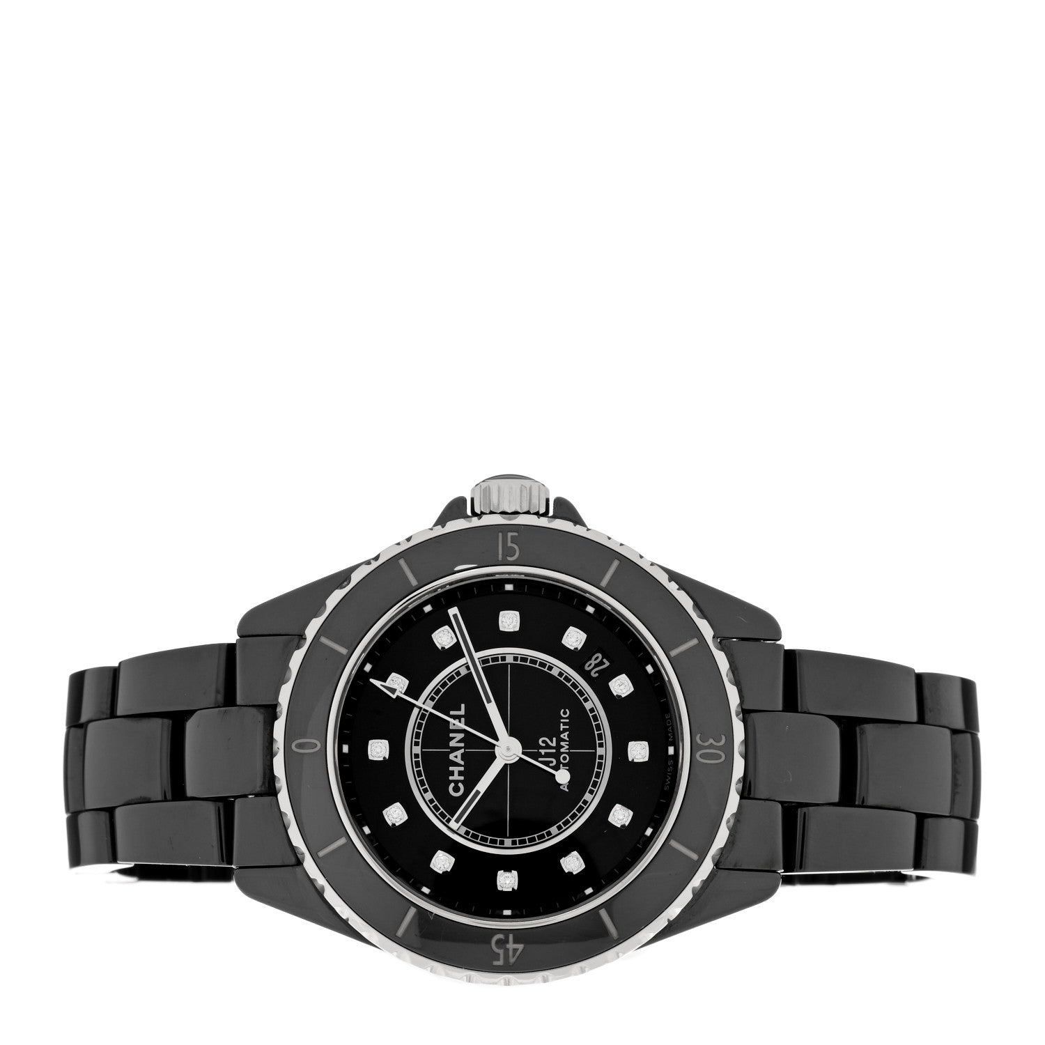 Chanel Stainless Steel Ceramic Diamond 38mm J12 Automatic Watch Black 2 of 4