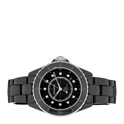 Chanel Stainless Steel Ceramic Diamond 38mm J12 Automatic Watch Black 2 of 4