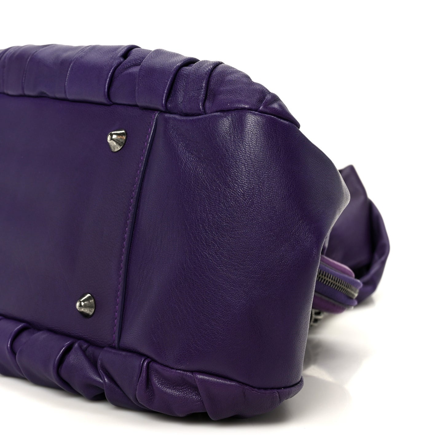 Lambskin Plisse Pleated Frame Satchel Violet Fonce