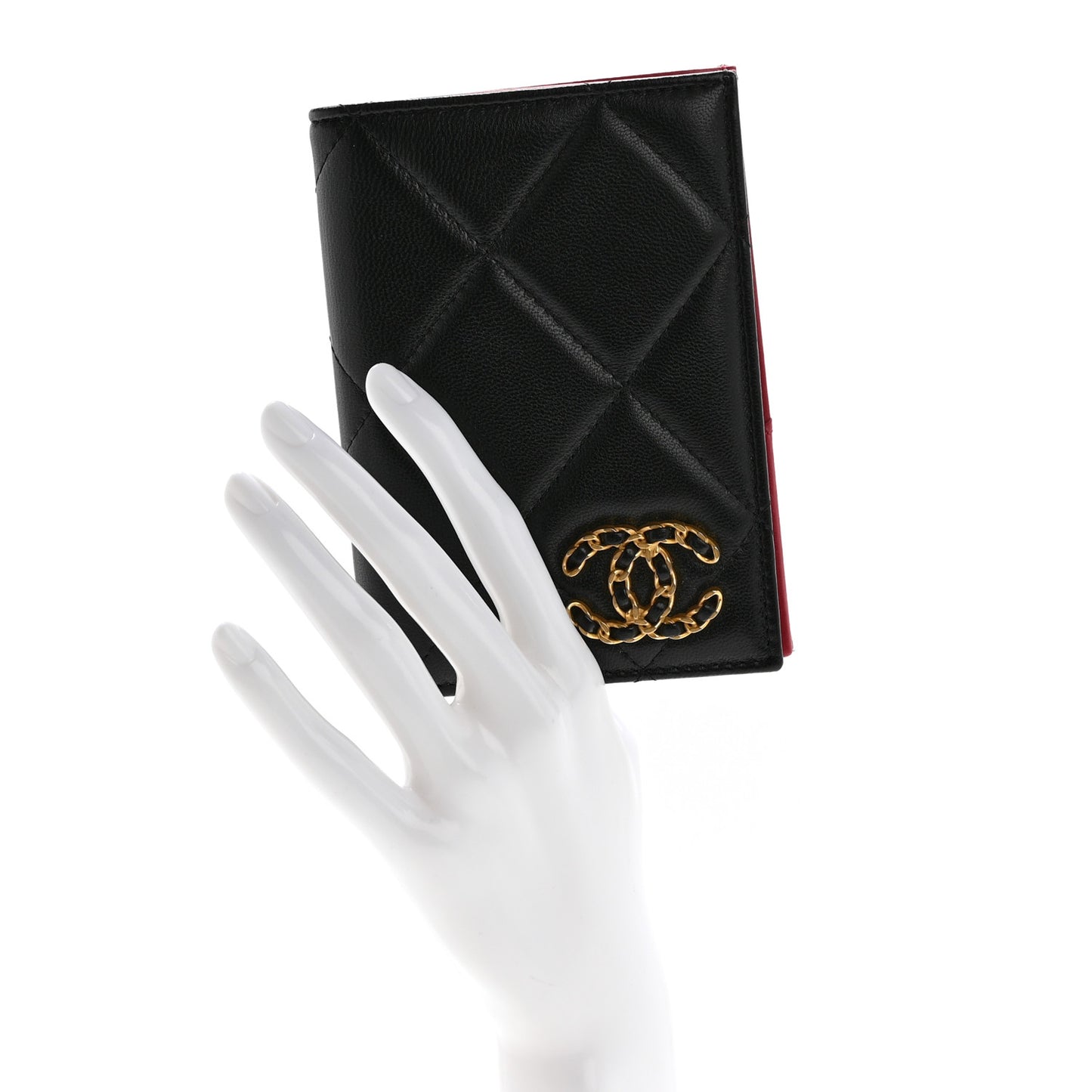 Lambskin Quilted Chanel 19 Passport Holder Black