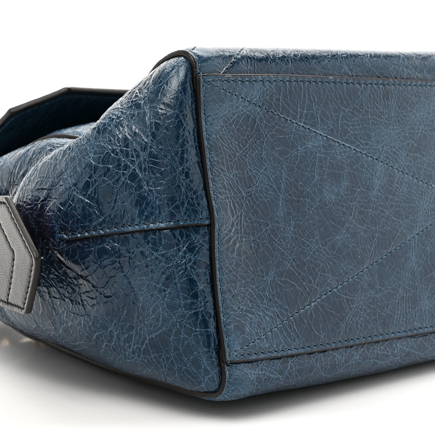 Creased Patent Calfskin Medium ID Flap Oil Blue