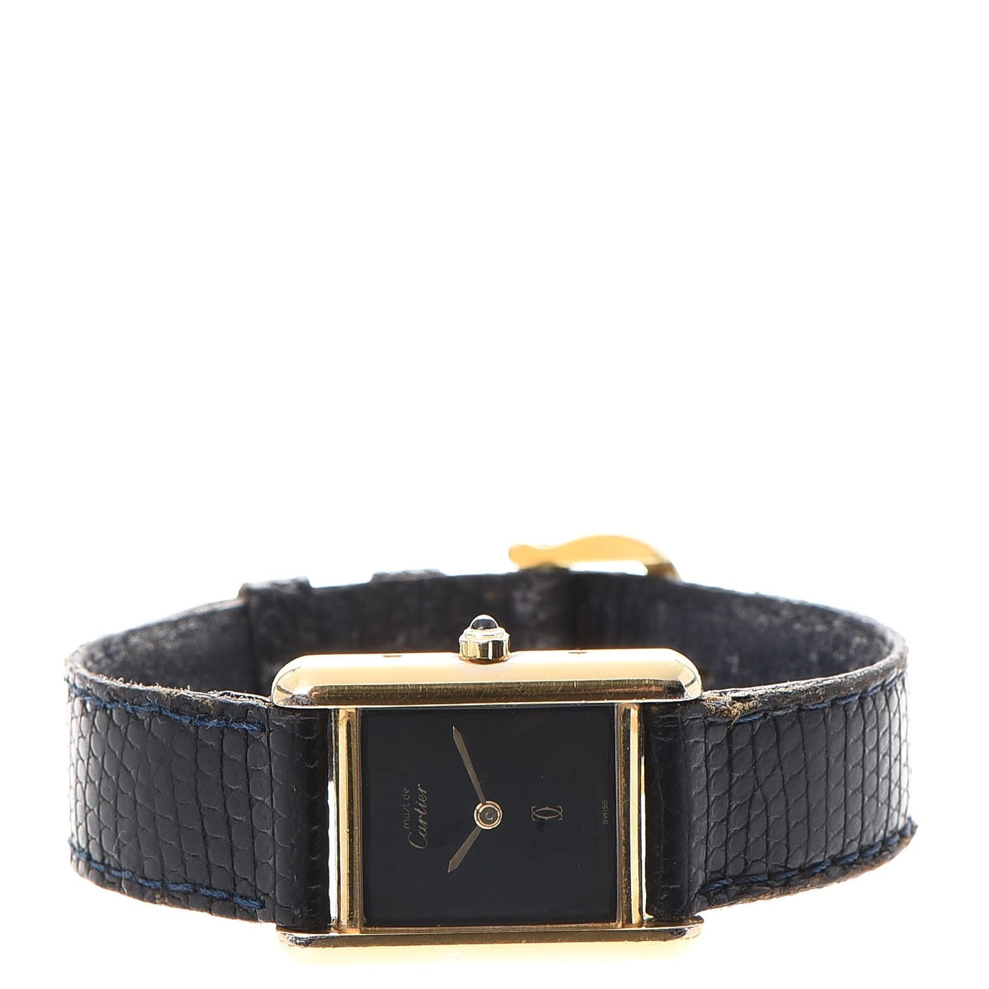 Sterling Silver Vermeil Lizard 20mm Must de Cartier Tank Quartz Watch Blue
