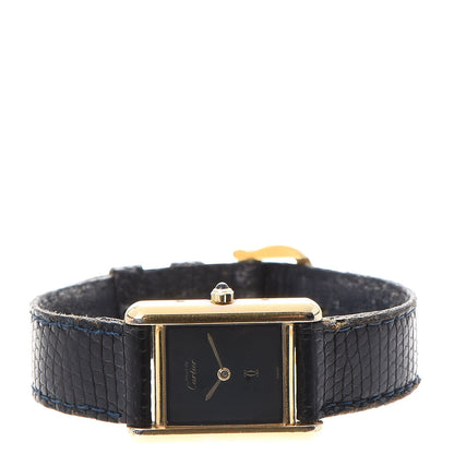 Cartier Sterling Silver Vermeil Lizard 20mm Must de Cartier Tank Quartz Watch Blue 3 of 12