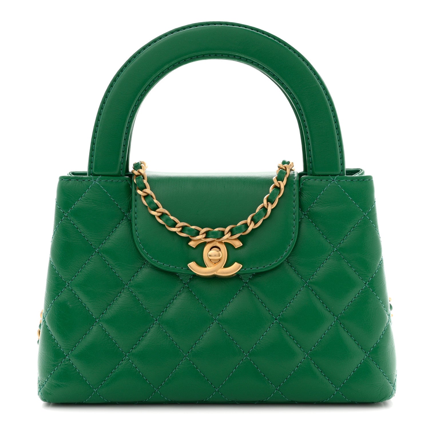 Chanel Shiny Aged Calfskin Quilted Nano Kelly Shopper Green 1 of 10