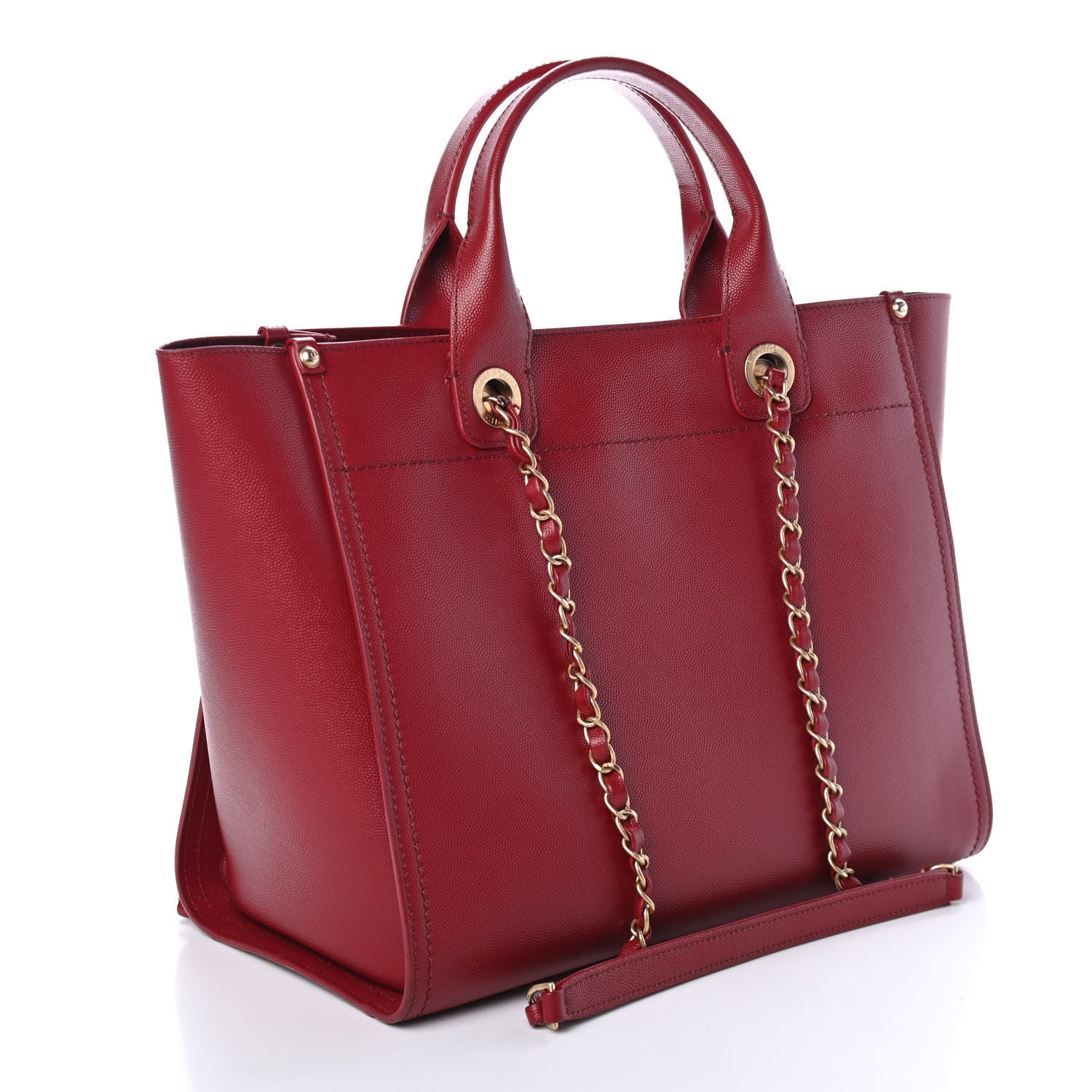 Chanel Caviar Small Studded Deauville Tote Red 3 of 5