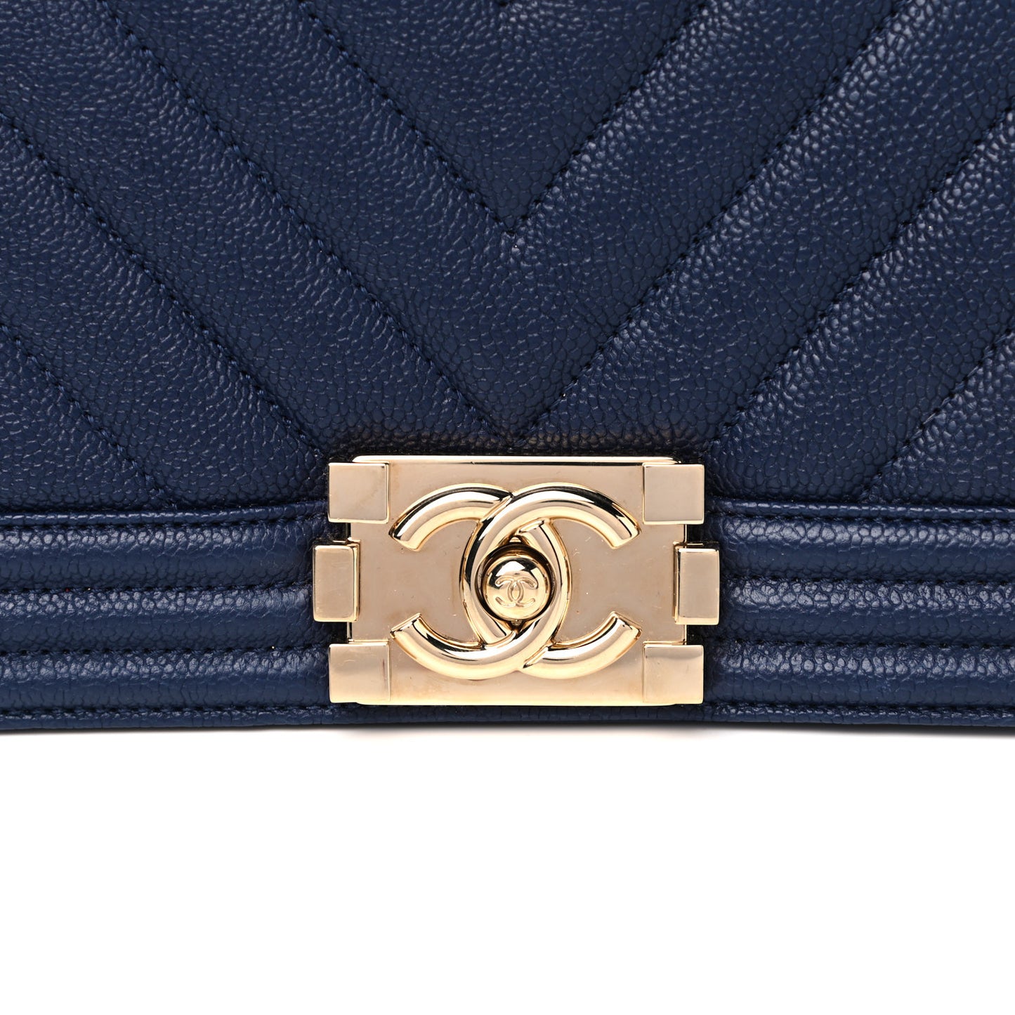 Caviar Chevron Quilted Medium Boy Flap Navy