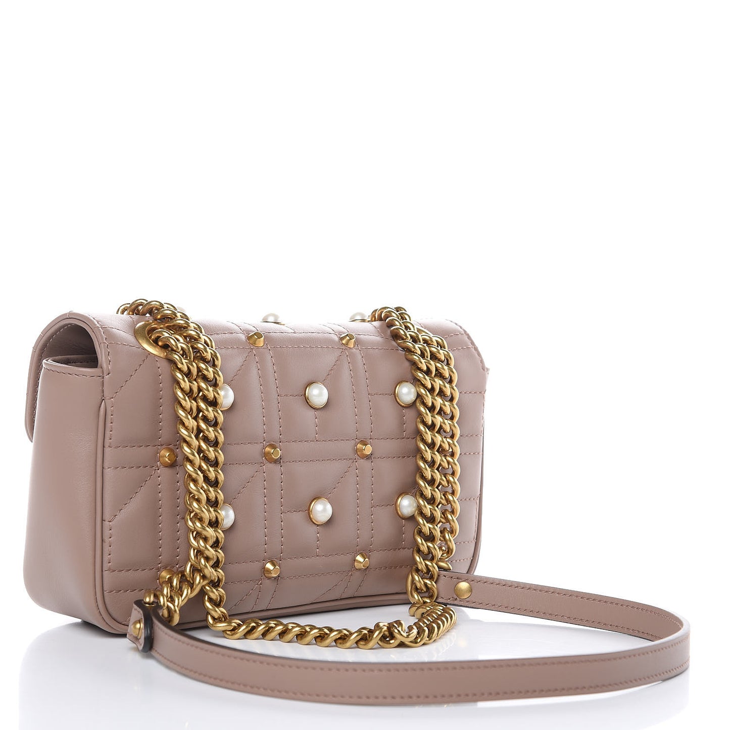 Calfskin Matelasse Studded Mini Pearly GG Marmont Shoulder Bag Porcelain Rose